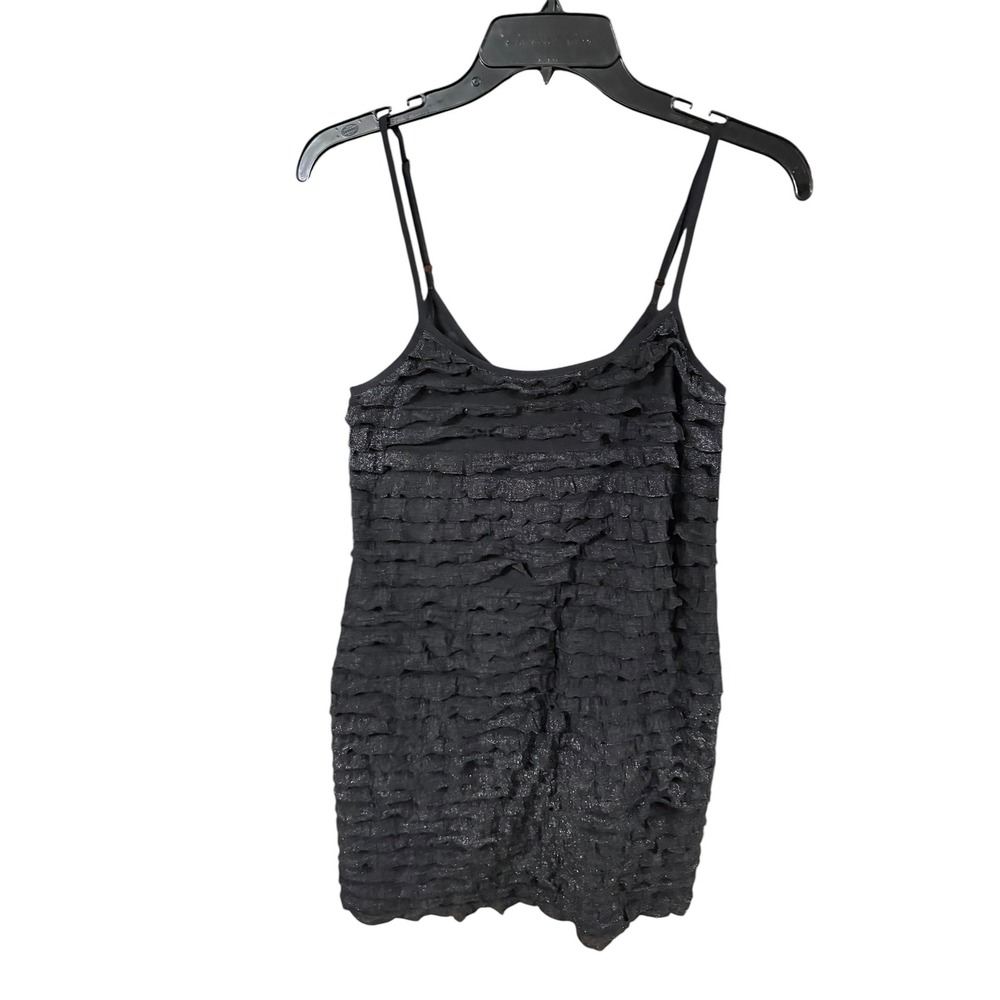 Free People Black Shimmer Tiered Ruffle Camisole Tank Top Metallic‎ Sparkle S